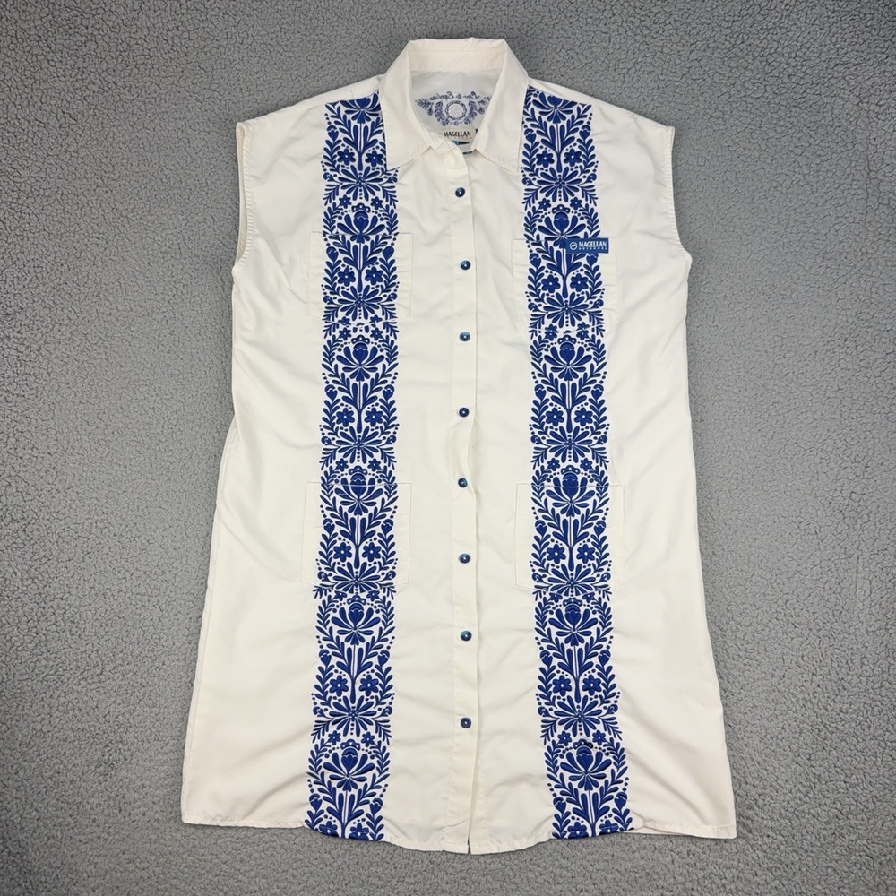 Magellan Outdoors Shirt Mens Large Embroidered Sleeveless Fishing Button Up